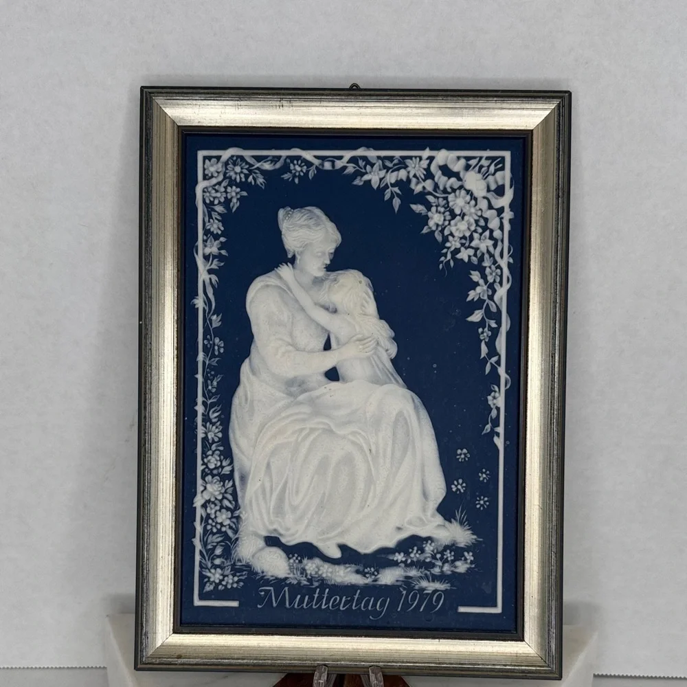 Villeroy & Boch Mettlach Jasperware Framed Plaque Mother & Child
